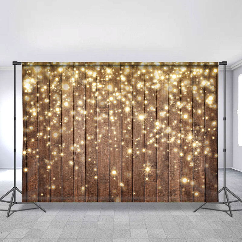 Lofaris Gold Glitter Strip Brown Wooden Christmas Backdrop