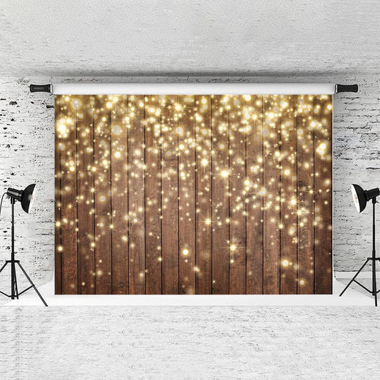 Lofaris Gold Glitter Strip Brown Wooden Christmas Backdrop
