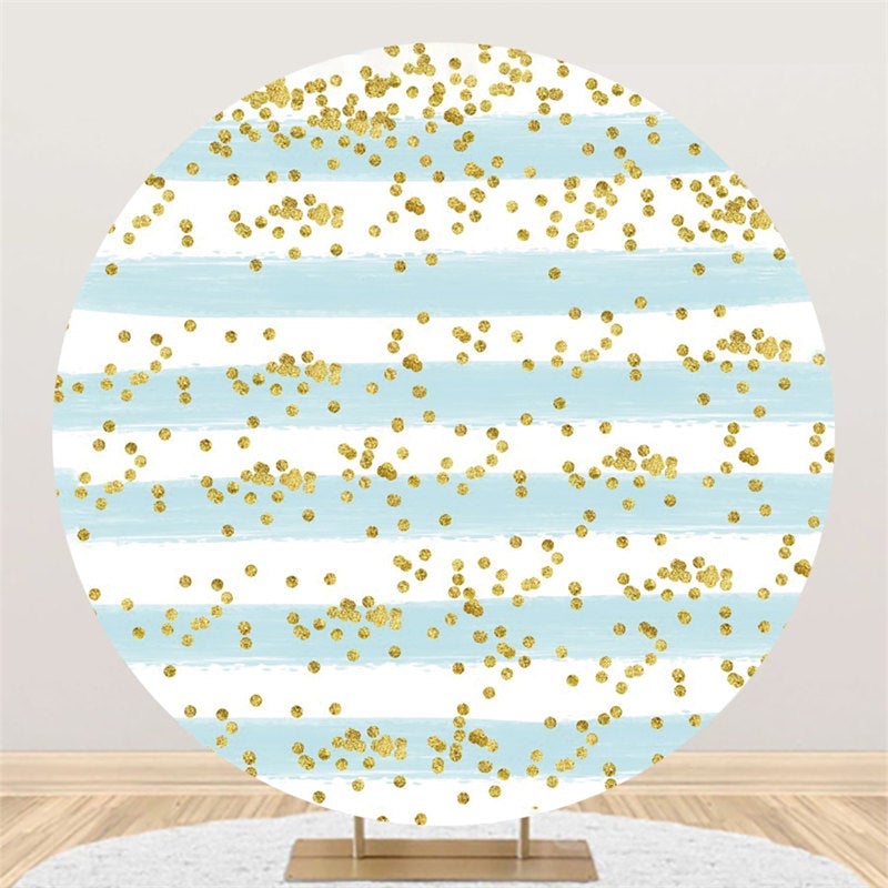 Lofaris Gold Glitter Stripe Circle Happy Birthday Backdrop