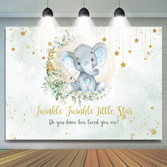 Lofaris Gold Glitter Twinkle Star Elephant Baby Shower Backdrop