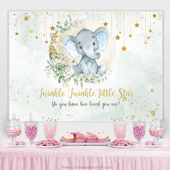 Lofaris Gold Glitter Twinkle Star Elephant Baby Shower Backdrop