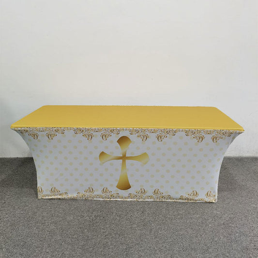 Lofaris Gold God Bless Stretch Fitted Table Cover Dessert Tablecloth