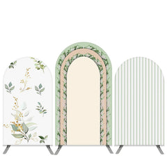 Lofaris Gold Green Leaves Stripe Arch Backdrop Kit For Wedding
