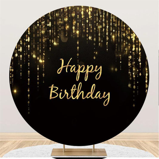 Lofaris Gold Happy Birthday With Simple Black Round Backdrop
