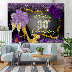 Lofaris Gold High Heels Purple Roses 30th Birthday Backdrop