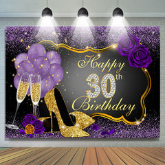 Lofaris Gold High Heels Purple Roses 30th Birthday Backdrop