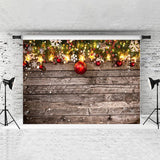 Load image into Gallery viewer, Lofaris Gold Light Star And Red Ball Wood Backdrop For Chrismas