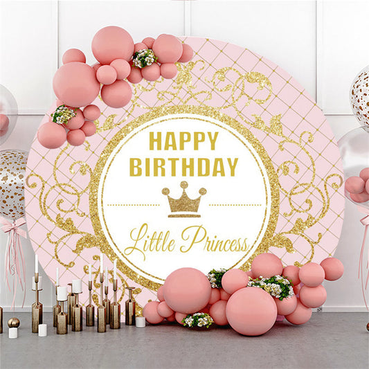 Lofaris Gold Litter Princess Happy Birthday Round Backdrop