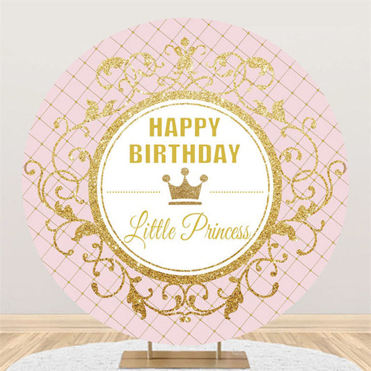 Lofaris Gold Litter Princess Happy Birthday Round Backdrop