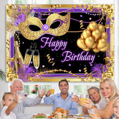 Lofaris Gold Mask And Ballon Purple Backdrop For Birthday Party