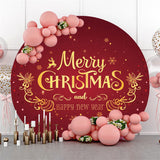 Load image into Gallery viewer, Lofaris Gold Merry Christmas And New Year Red Round Backdrop