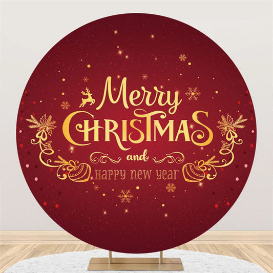 Lofaris Gold Merry Christmas And New Year Red Round Backdrop