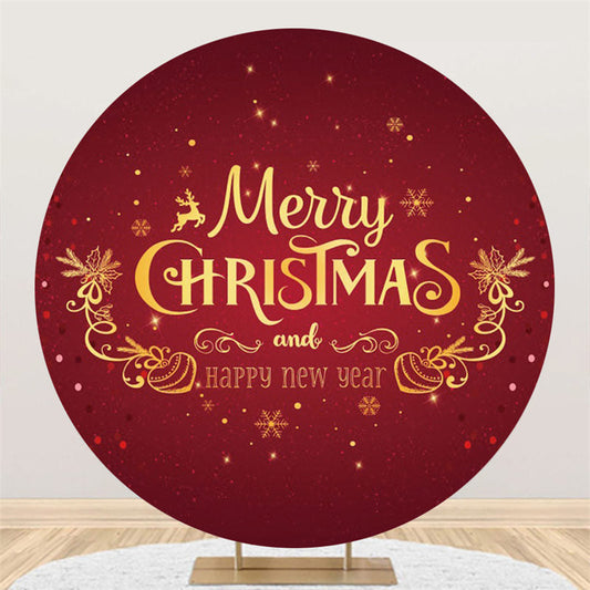 Lofaris Gold Merry Christmas And New Year Red Round Backdrop