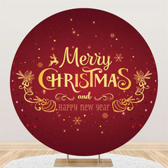 Lofaris Gold Merry Christmas And New Year Red Round Backdrop