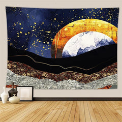 Lofaris Gold Moon Abstract Texture Landscape Wall Tapestry