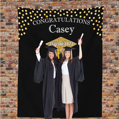 Lofaris Gold Personalized College Graduation Backdrop Banner