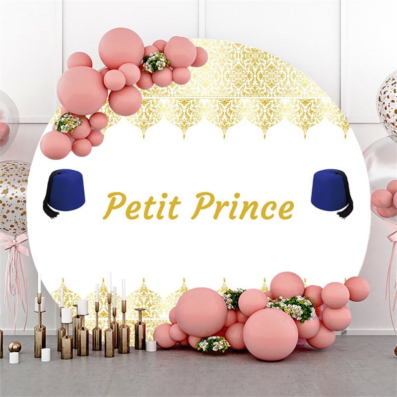 Lofaris Gold Petit Prince Round White Baby Shower Backdrop