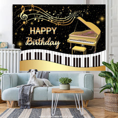 Lofaris Gold Piano And Black White Happy Birthday Backdrop