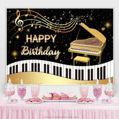 Lofaris Gold Piano And Black White Happy Birthday Backdrop