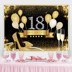 Lofaris Gold Rose And Balloons Glitter 18th Birthday Backdrop