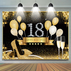 Lofaris Gold Rose And Balloons Glitter 18th Birthday Backdrop