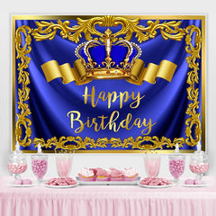 Lofaris Gold Royal Bule Happy Birthday Crown Backdrop for Men