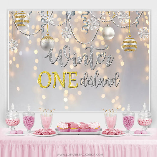 Lofaris Gold Silver Winter One Derland Bauble Birthday Backdrop