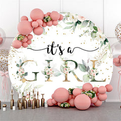 Lofaris Gold Spot Floral Round Baby Shower Backdrop For Girl