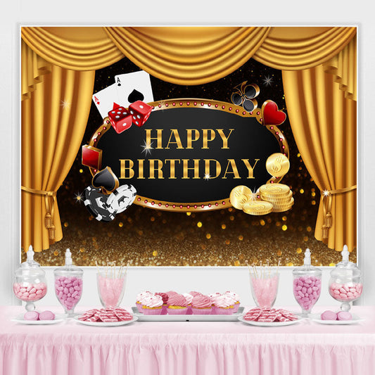 Lofaris Gold Stage Curtain Happy Birhtday Glitter Bokeh Backdrop
