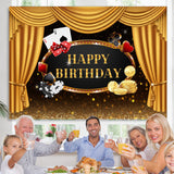 Load image into Gallery viewer, Lofaris Gold Stage Curtain Happy Birhtday Glitter Bokeh Backdrop