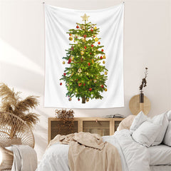 Lofaris Gold Star Balls Christmas Tree Tapestry Wall Hanging