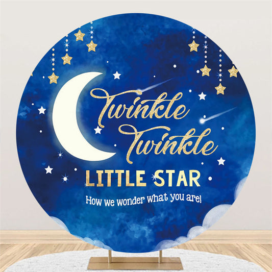 Lofaris Gold Star Navy Blue Little Round Baby Shower Backdrop