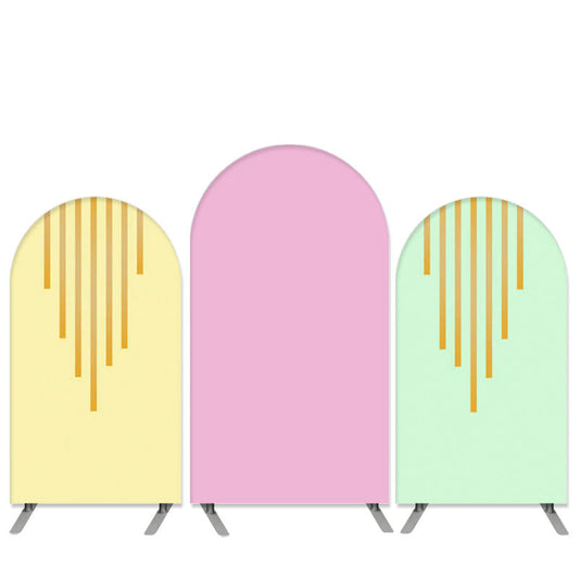 Lofaris Gold Stripes Theme Pink Green Birthday Arch Backdrop Kit