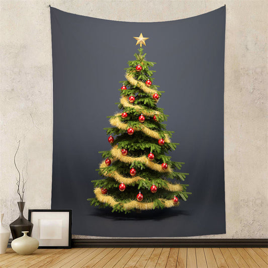 Lofaris Gold Tassel Red Balls Tree Christmas Wall Tapestry