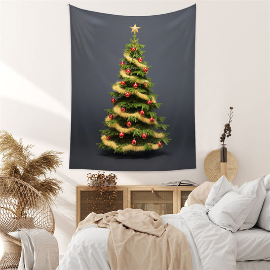 Lofaris Gold Tassel Red Balls Tree Christmas Wall Tapestry