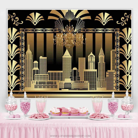 Lofaris Gold The Great Gatsby Adult Birthday Party Backdrop