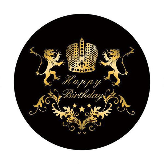 Lofaris Gold Tiger With Black Round Birthday Backdrop For Boy