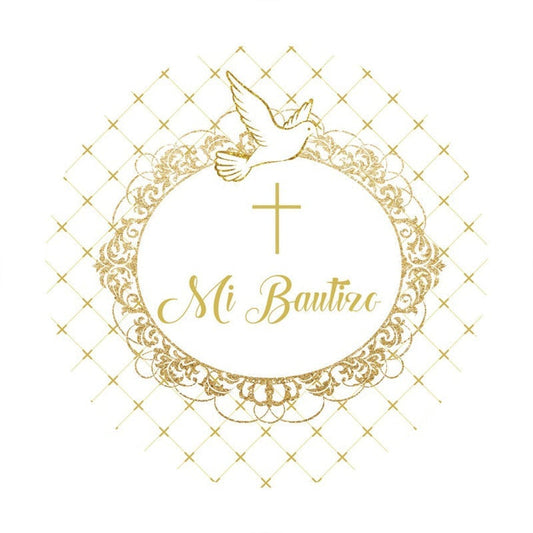 Lofaris Gold White Dove Bautizo Round Backdrops for Baby Shower
