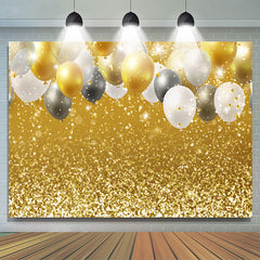 Lofaris Golde And White Balloons Glitter Birthday Backdrop