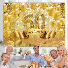 Lofaris Golded Glitter Ballons 60th Happy Birthday Backdrop
