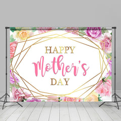 Lofaris Golden And Floral Happy Mothers Day Theme Backdrop