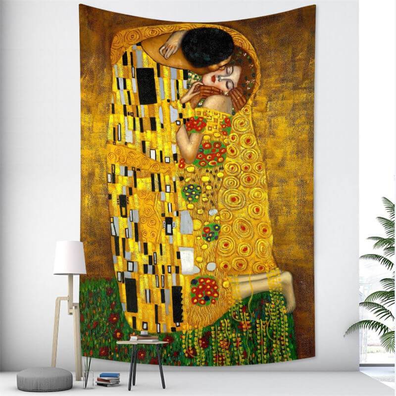 Lofaris Golden And Green Couple Bohemian Pattern Wall Tapestry