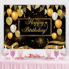 Lofaris Golden Ballon And Glitter Happy Birthday Party Backdrop
