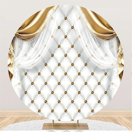 Lofaris Golden Beads White Birthday Round Backdrop For Girl