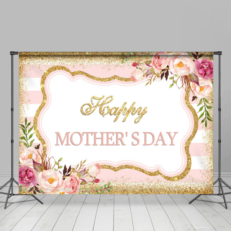 Lofaris Golden Bokeh and Pink Stripe Backdrop for Mothers Day
