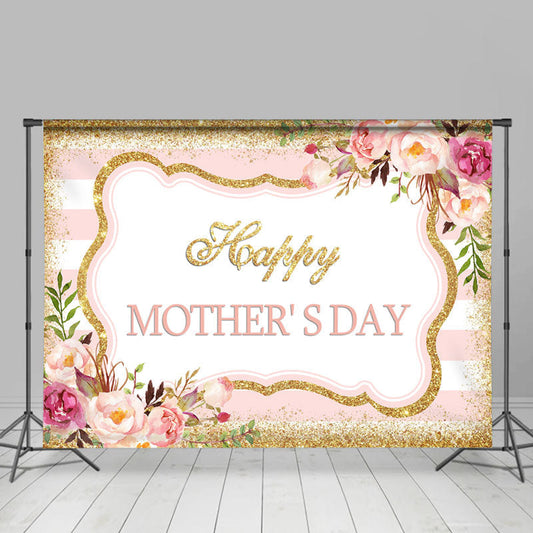 Lofaris Golden Bokeh and Pink Stripe Backdrop for Mothers Day