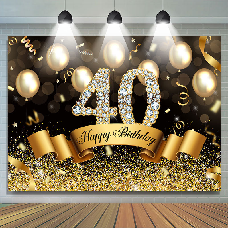 Lofaris Golden Glitter 40th Ballons Bokeh Birthday Backdrop