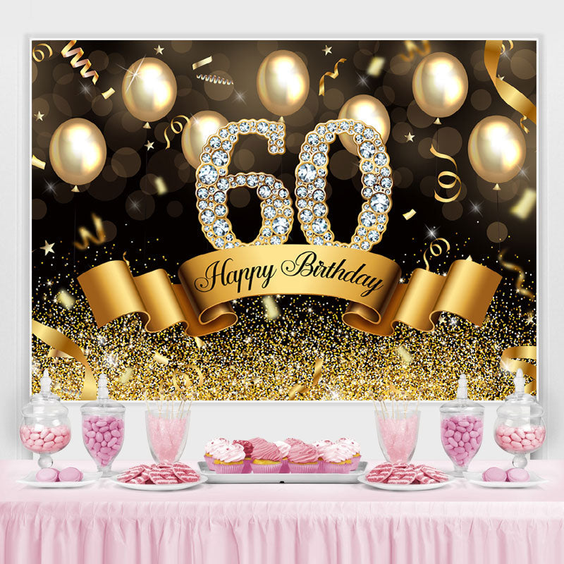 Lofaris Golden Glitter 60th Ballons Bokeh Birthday Backdrop