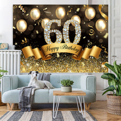 Lofaris Golden Glitter 60th Ballons Bokeh Birthday Backdrop