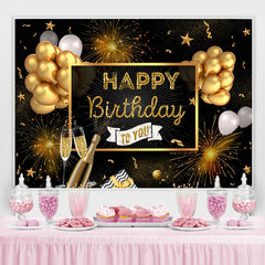 Lofaris Golden Glitter And Black Ballons Birthday Backdrop